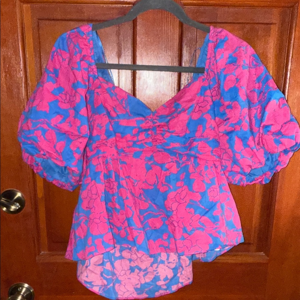 Vibrant Floral Blouse with Puff Sleeves